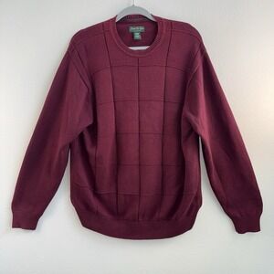 Vintage David Taylor‎ 100% Cotton Knit Men's Sweater Large Burgundy Textured